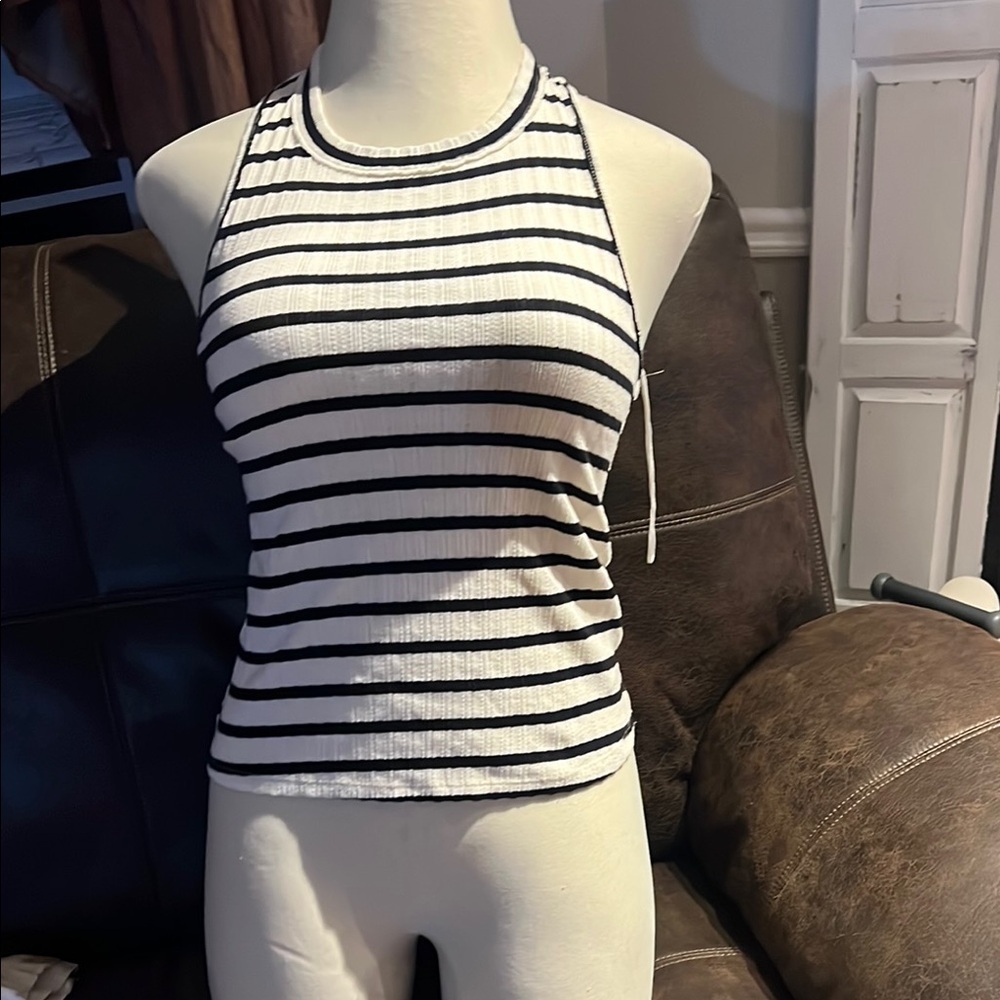 Free People Fitted Black and White Tank Top